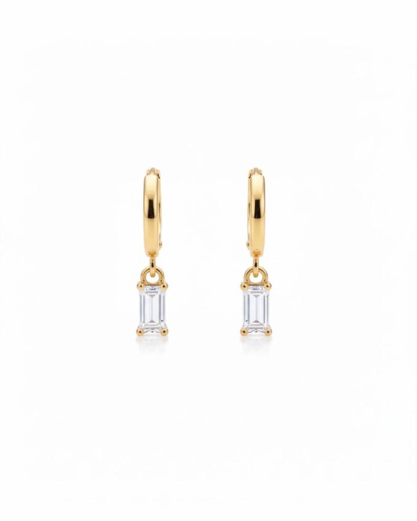 Birthstone Earrings For Women | Premium Baguette Huggies | April: Faux Diamond : CJST201141404DW