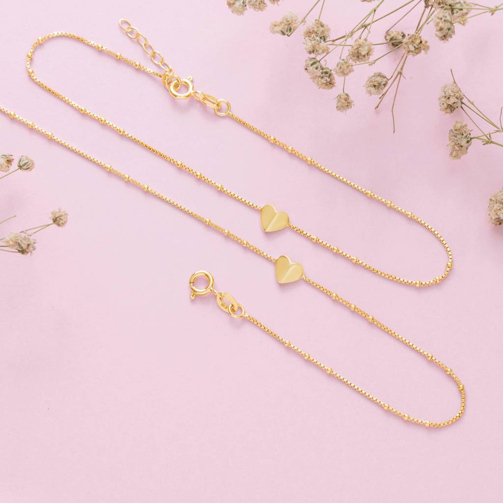 Golden Heartstrings 925 Sterling Silver Gold-Plated Chain Anklet : ANK-60137-PAIR-G