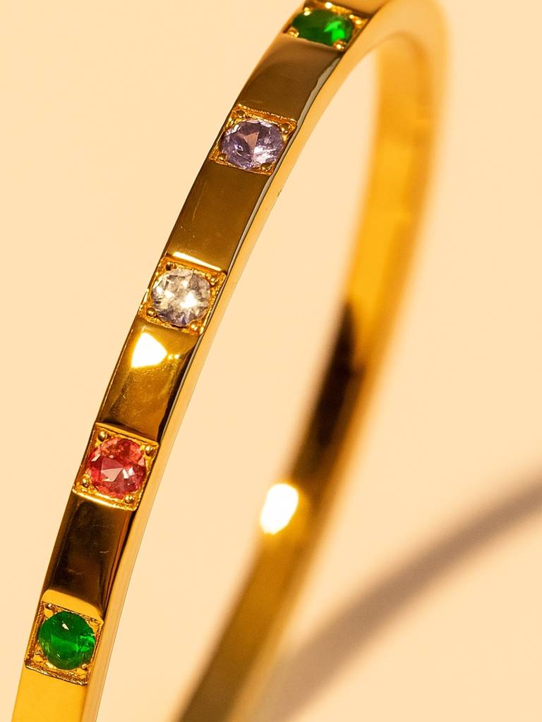 18Kt Gold Plated Multi-Stone Studded Bracelet For Women Â Stainless Steel, Anti-Tarnish, Cz Stones : ATB555MSSB