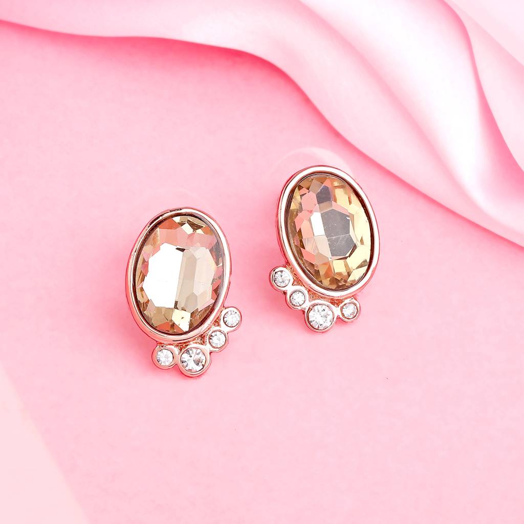 Estele Rose Gold Plated Dazzling Stud Earrings For Women : 653706-RGER