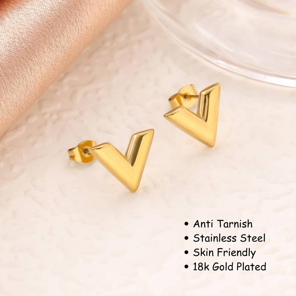 Modern V Initial Stud Earrings : ER_SS_VLetter_gld