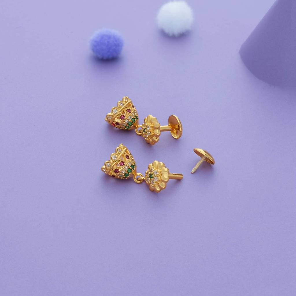 Riddhi Blossom Flower Jhumka 925 Silver 18K Gold Plated Earrings For Kids (2+ Yrs) : KE-TR-GO-N-191-P