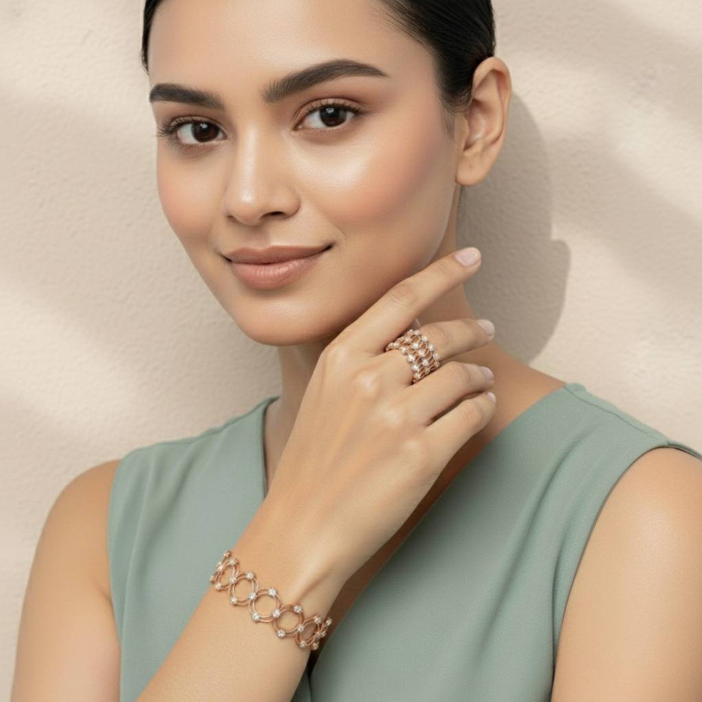 Cubic Zirconia Studded Fancy Bracelet Come Ring Jewellery For Women & Girls : PX8B106C