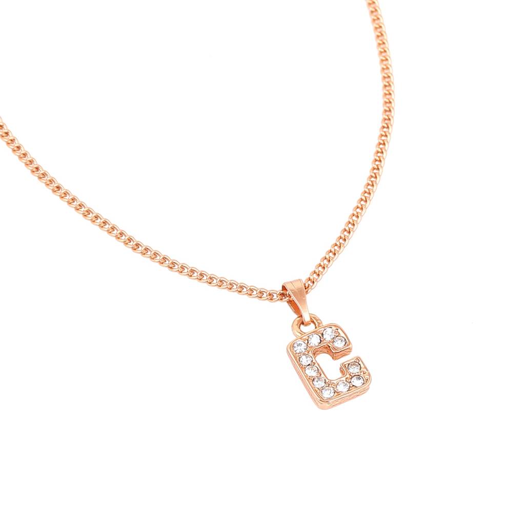 Estele Rosegold Plated Small & Elegant 'C' Letter Pendant With Crystals For Girl'S & Women : 1017-RG-CPENDANT