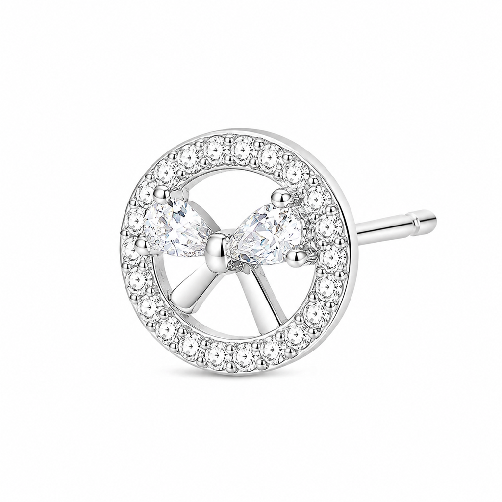 Silver Circle Bow Cute-Core Studs : WER00075