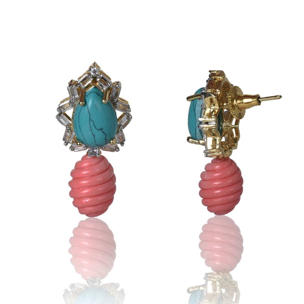 Turquoise With Coral Tops Earrings