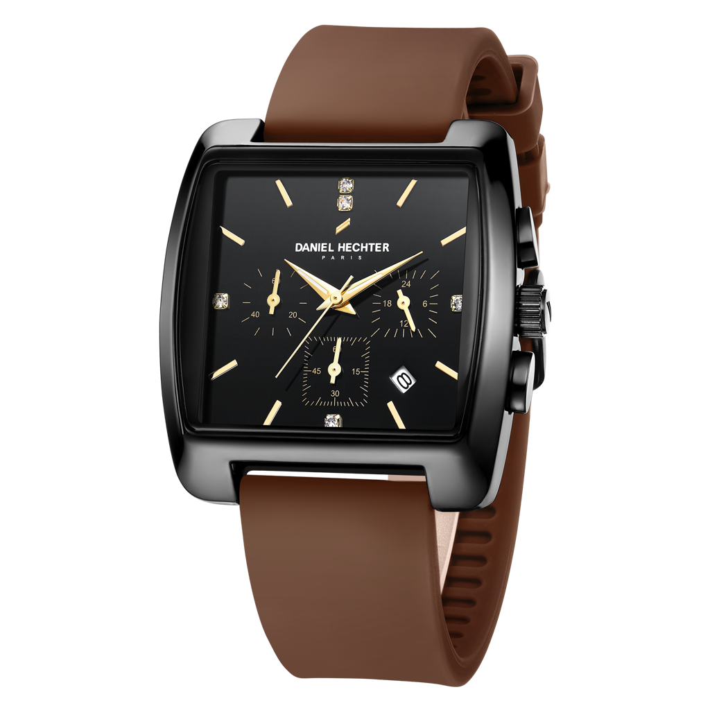 Daniel Hechter Paris Alma Collection Watch For Men Premium Chronograph Watch Black Square Dial Silicone Strap, Mu : DHM1016-02