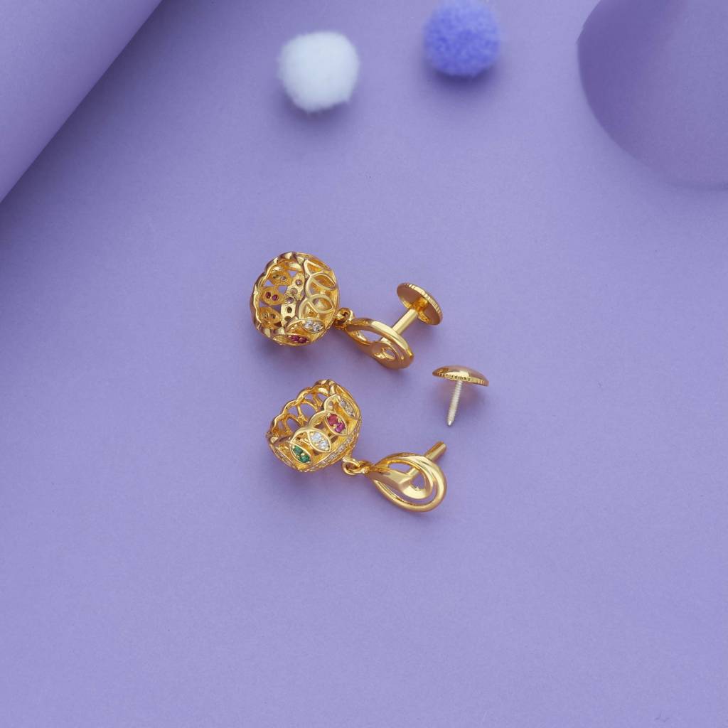 Iyal Prakriti Gold Polish Silver Traditional Kid Earring : KE-TR-GO-N-126-P
