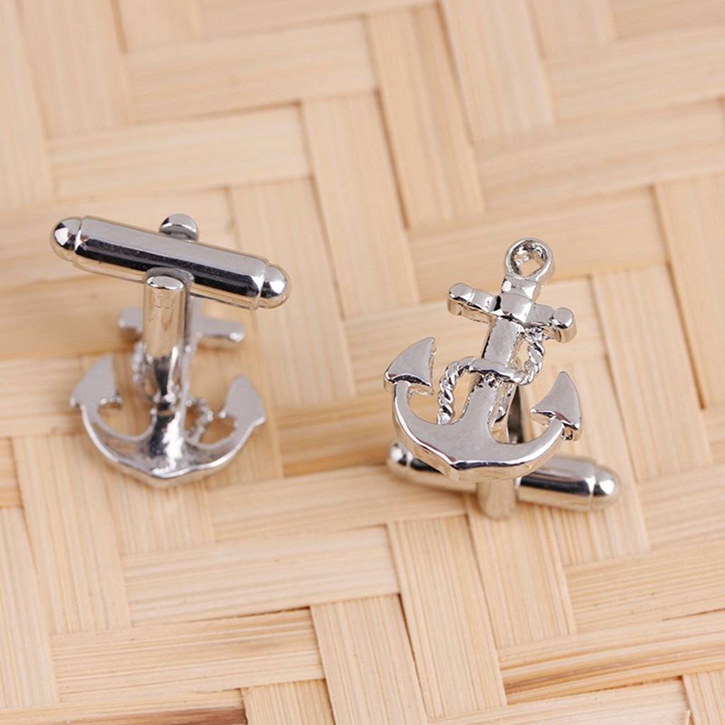 Silver Plated Nautical Anchor Cufflinks For Men Boys Wedding Business Gift : PX9CL43