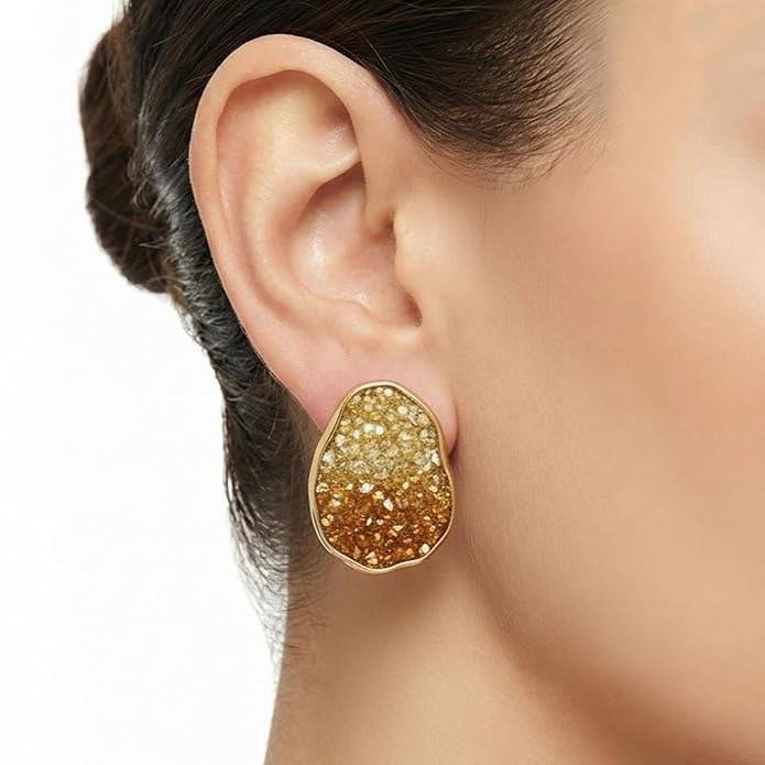 Golden Citrine Crystal Cluster Stud Earrings : HSPS60MB1366