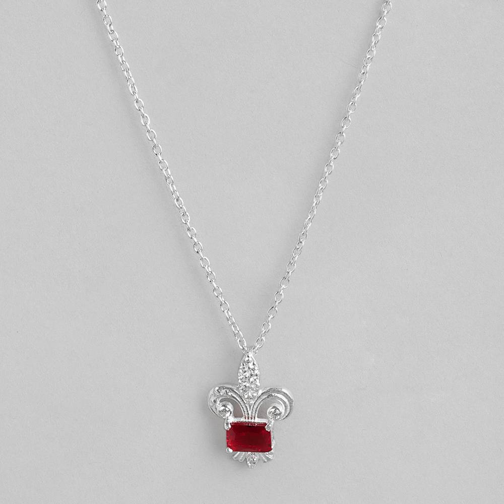 Silver 92.5 Red Leaf Necklace : Silver 92.5 Red Leaf Necklace : Z125SG002N060