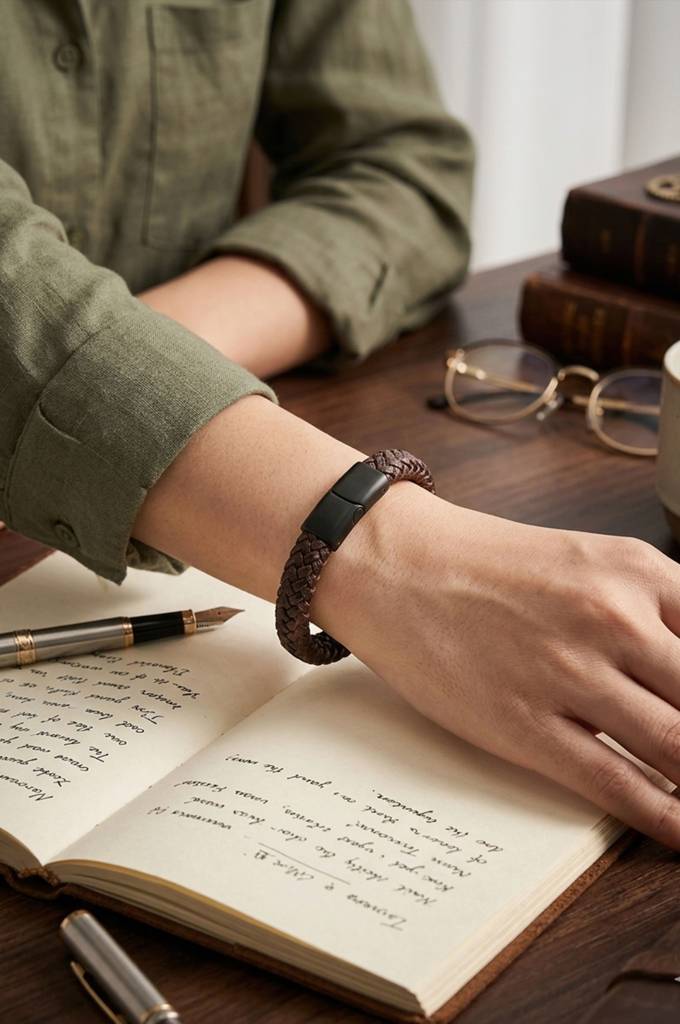 Men'S Braided Brown Leather Stainless Steel Bracelet : MSBBBL7D007