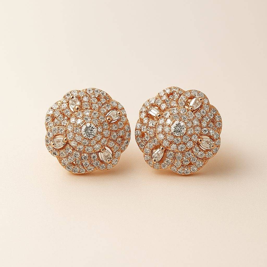 Crystal Shimmer Rosegold Studs Silver Earrings : E114