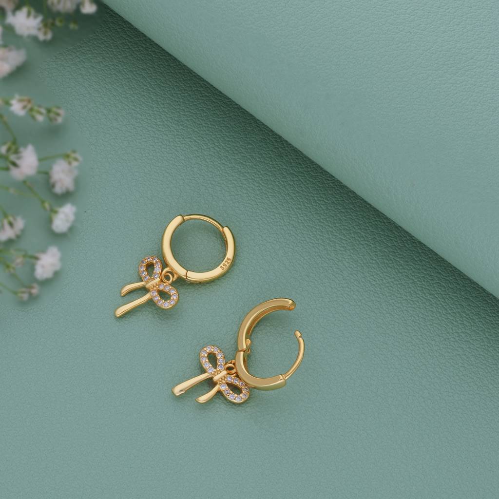 Pretty Bow 18K Gold Polish Silver Hoop (5+ Yrs) : KH-2