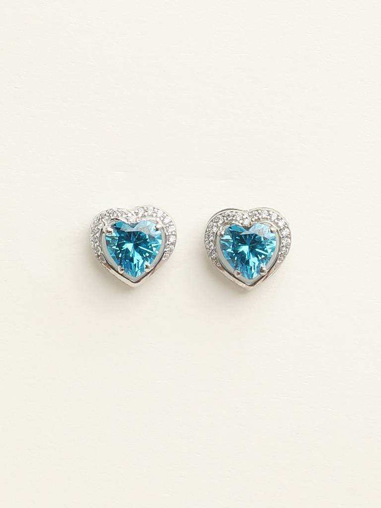 92.5 Sterling Silver Rhodium Plated Swiss Zirconia Sky Blue Heart Stud Earrings With Screw Back Gift For Women  : CSCLRE1HT_BT