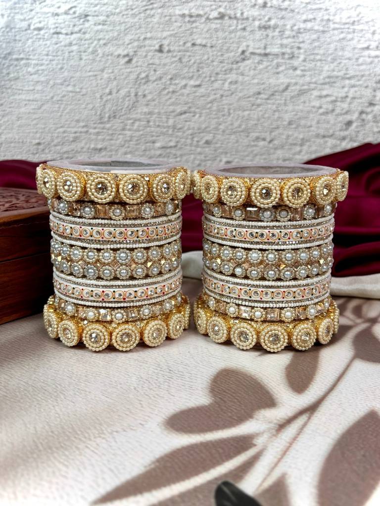 Golden Pearl Bangles Set For Women : HJ-40-24