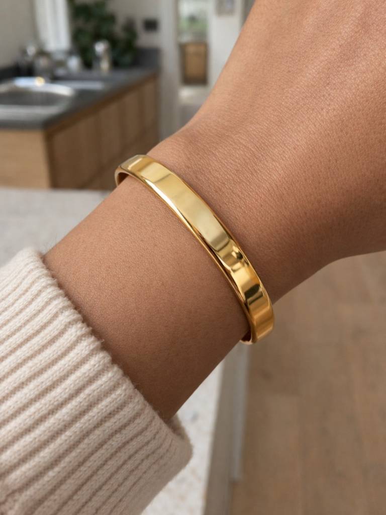 18K Gold Plated Thick Plain Cuff Bracelet – Waterproof Steel : S925B814TPC