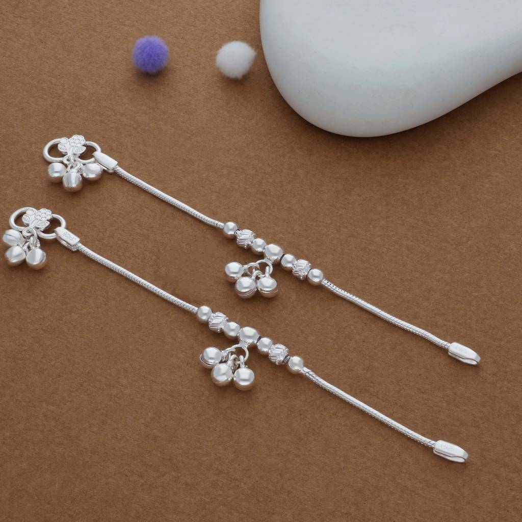 Mini Beads Traditional 925 Silver Kid Anklet(0-6 Months) : KA-TU-RH-R-112-P