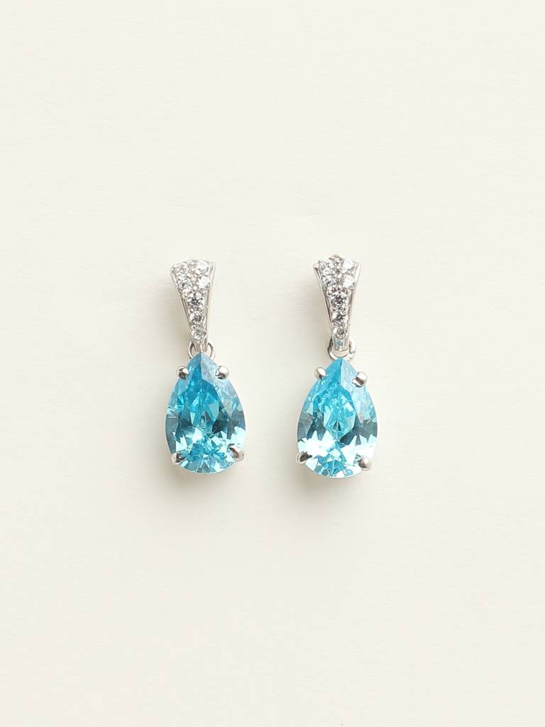 92.5 Sterling Silver Rhodium Plated Swiss Zirconia Sky Blue Tear Drop Earrings With Screw Back Gift For Women & : CSCLRE4PR_BT