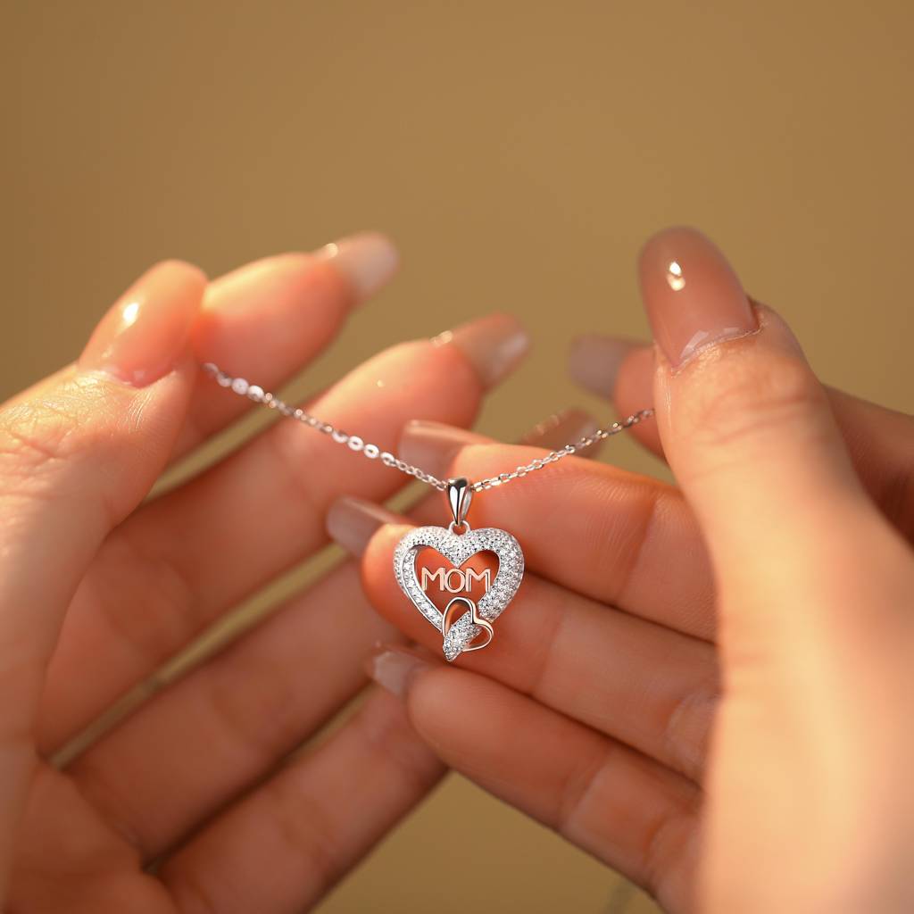 925 Sterling Silver Rosegold Dual Heart Mom Pendant With Chain, Mother'S Day Gift : BRDRPN155
