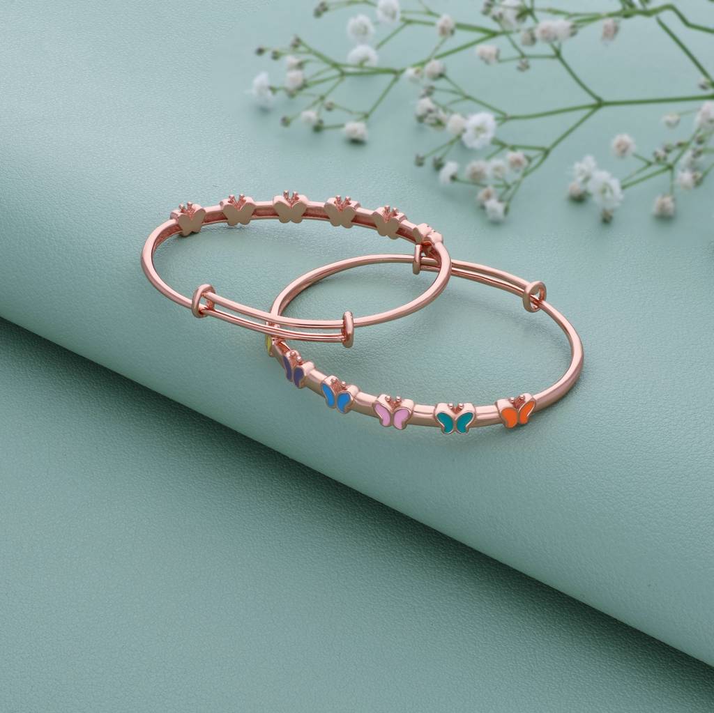 Mesmerising Buttterfly 18K Rose Gold Polish Silver Kid Bangle(0 - 5Yr) : KB-3