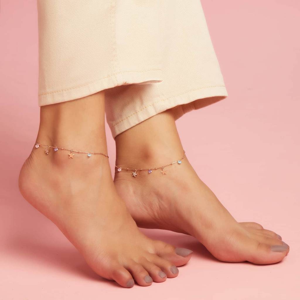 Star Drop 925 Sterling Silver Anklet : ANK-60089-PAIR