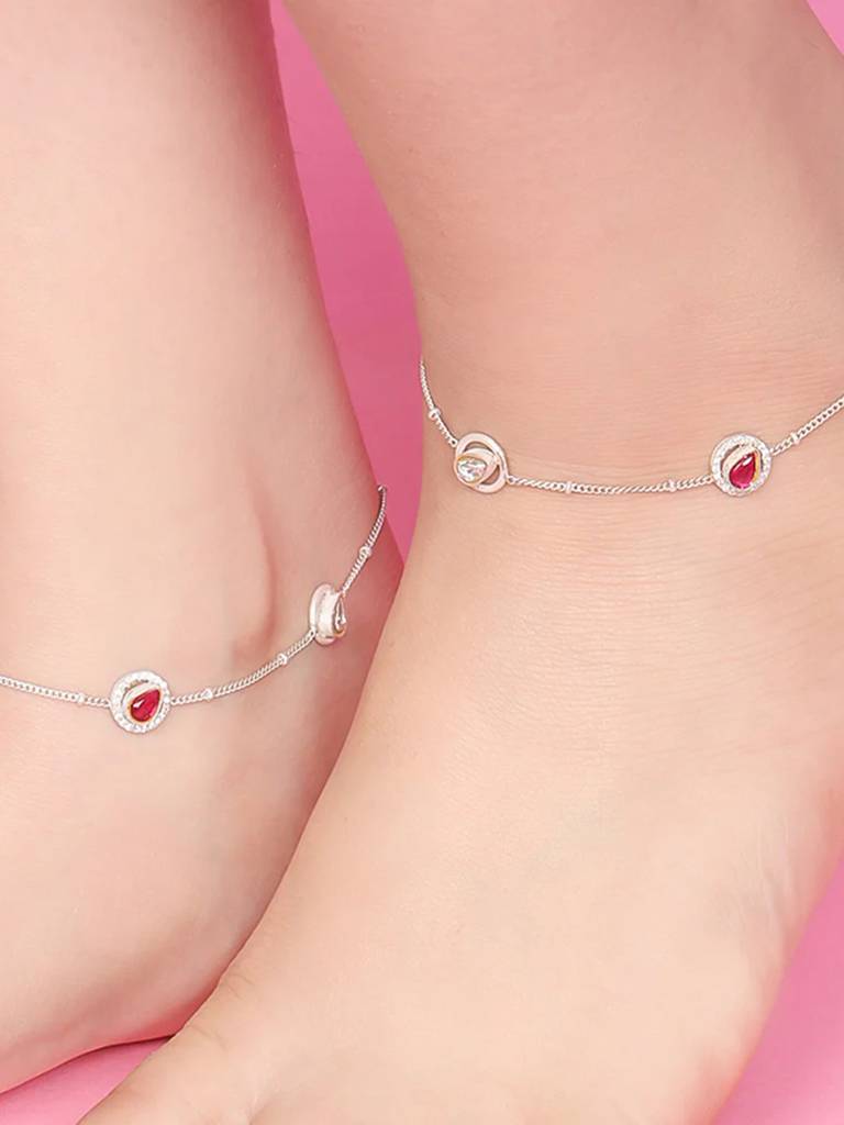 Pure Silver Oxidised Red Anklet : U080SO05LA0307