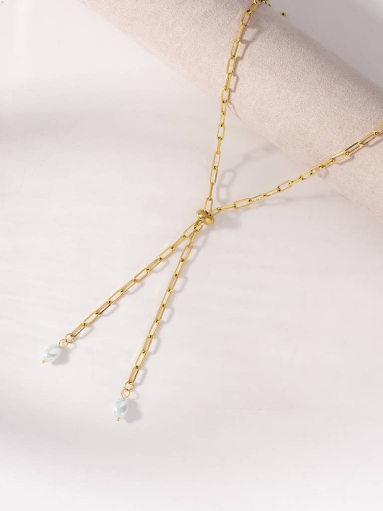 Pearl Luxe Lariat Necklace For Women - Waterproof & Anti-Tarnish : NK0883