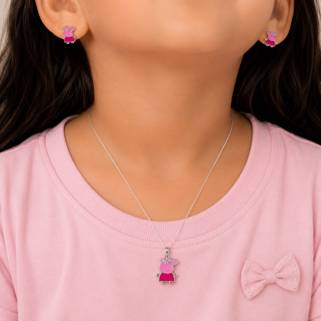 Little Piggy Girls Sterling Silver Pendant Set : K006