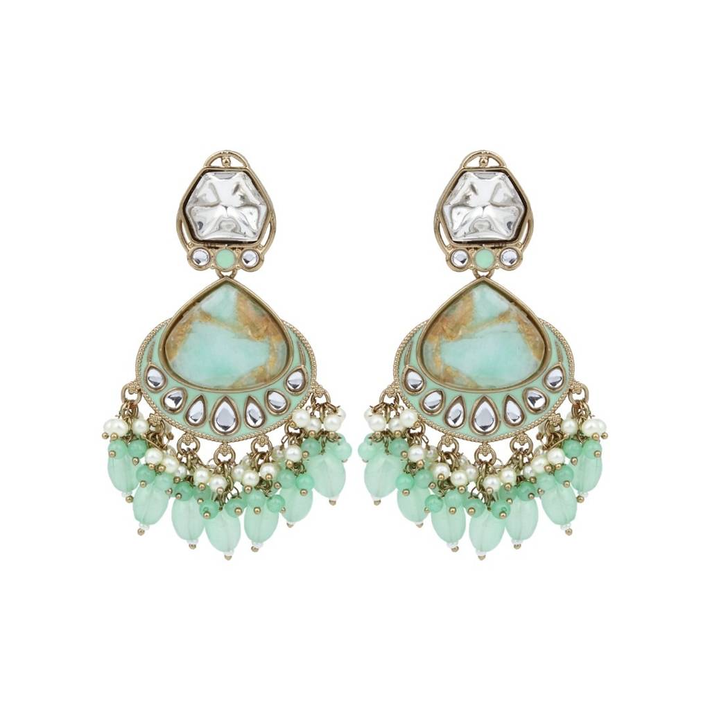Gold Plated Two Tone Drop Earring : S24FAER405SGR