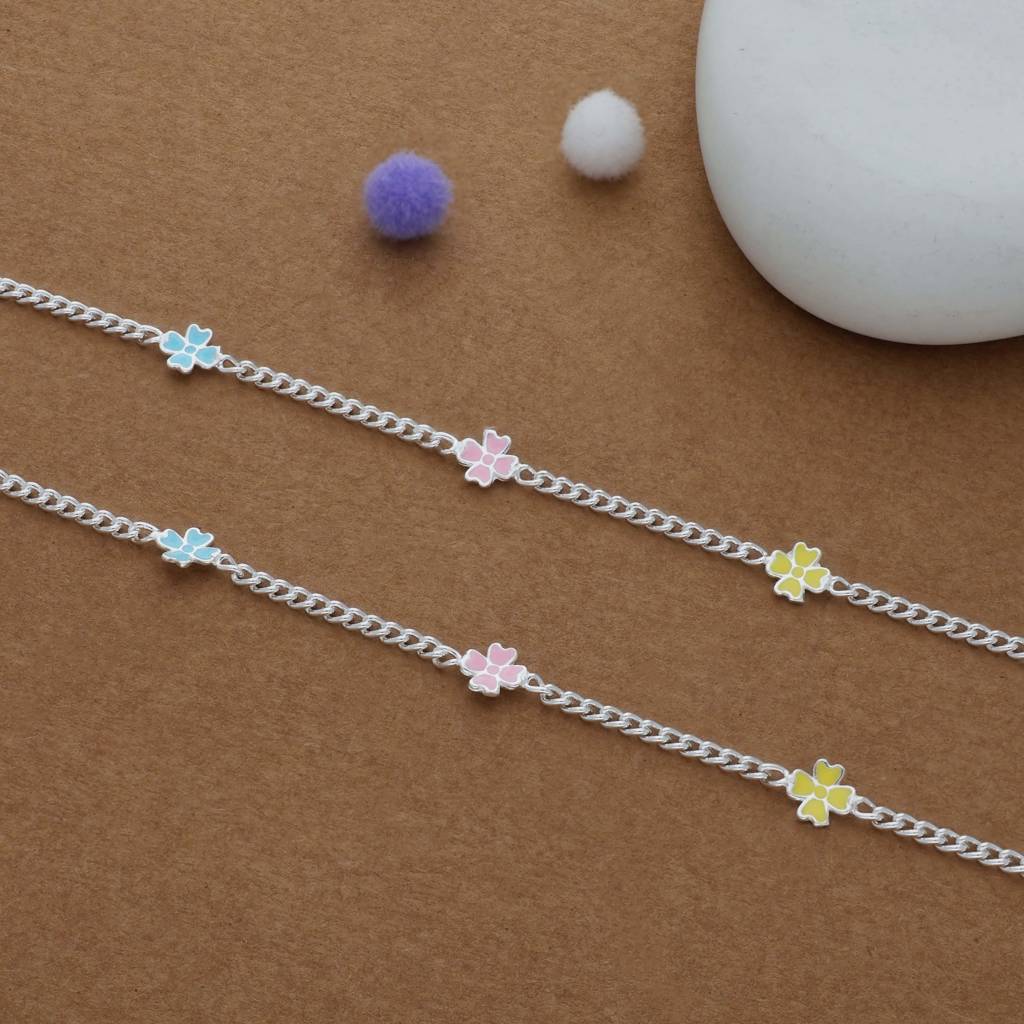 Colourful Blossom 925 Silver Kids Anklet (3-5 Yrs) : KA-KC-RH-R-177-P