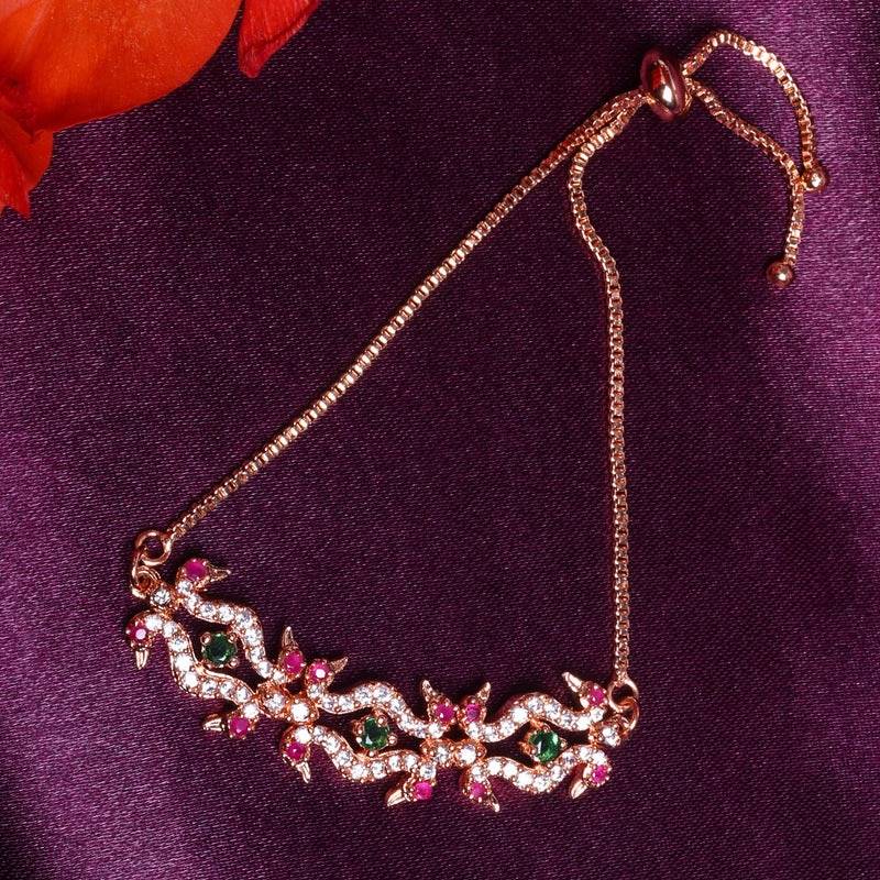 Glam Cz Peacock Bracelet Adjustable Bracelet | Festive & Party Wear : AD-175-RGRBGNBR