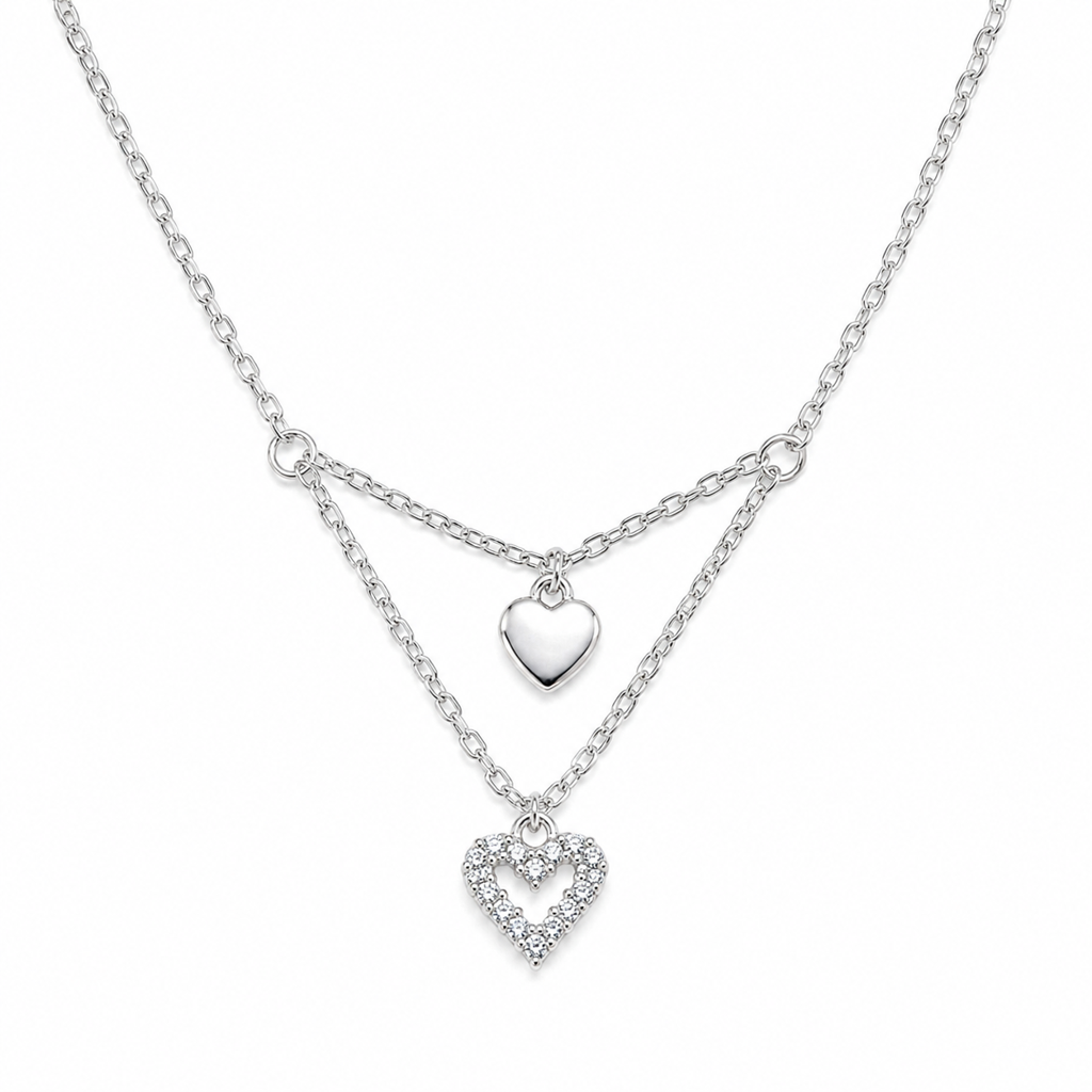 Silver Double Heart Charm Anklet : AN03511