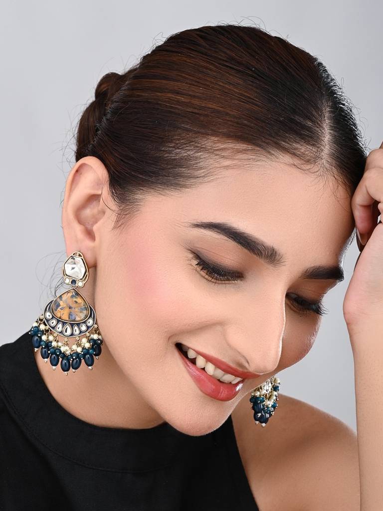 Gold Plated Two Tone Drop Earring : S24FAER405BLU