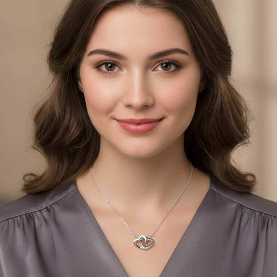 Duo Heart Necklace For Women | Romantic Double Heart Pendant Jewellery : 8145318419