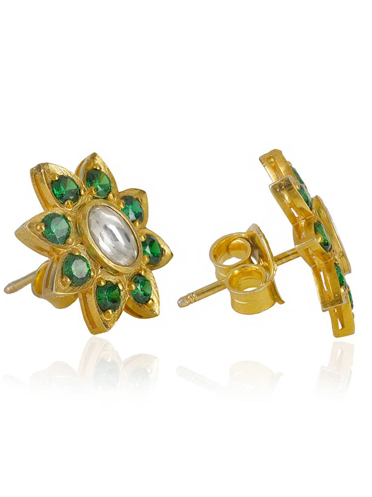 92.5 Silver Gold Earring With Green Zircon : U080SG005E0771