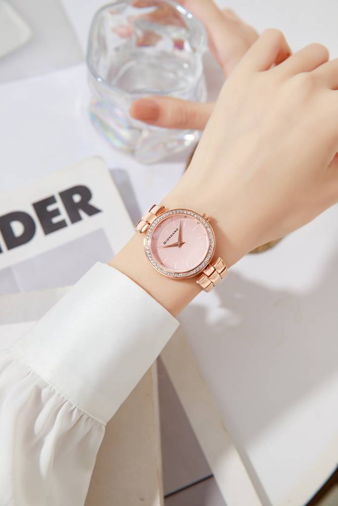 Analog Watch For Women With Diamond Studded Case And Metal Strap : A2079-33