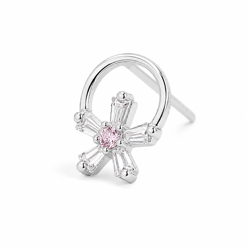 Silver Crystal Flower Ring Stud : WER00070