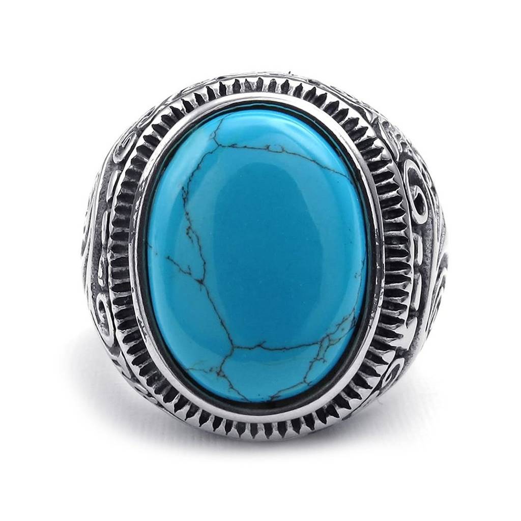 Stainless Steel And Turquoise Ring For Men (Blue) : PX9R31T-11