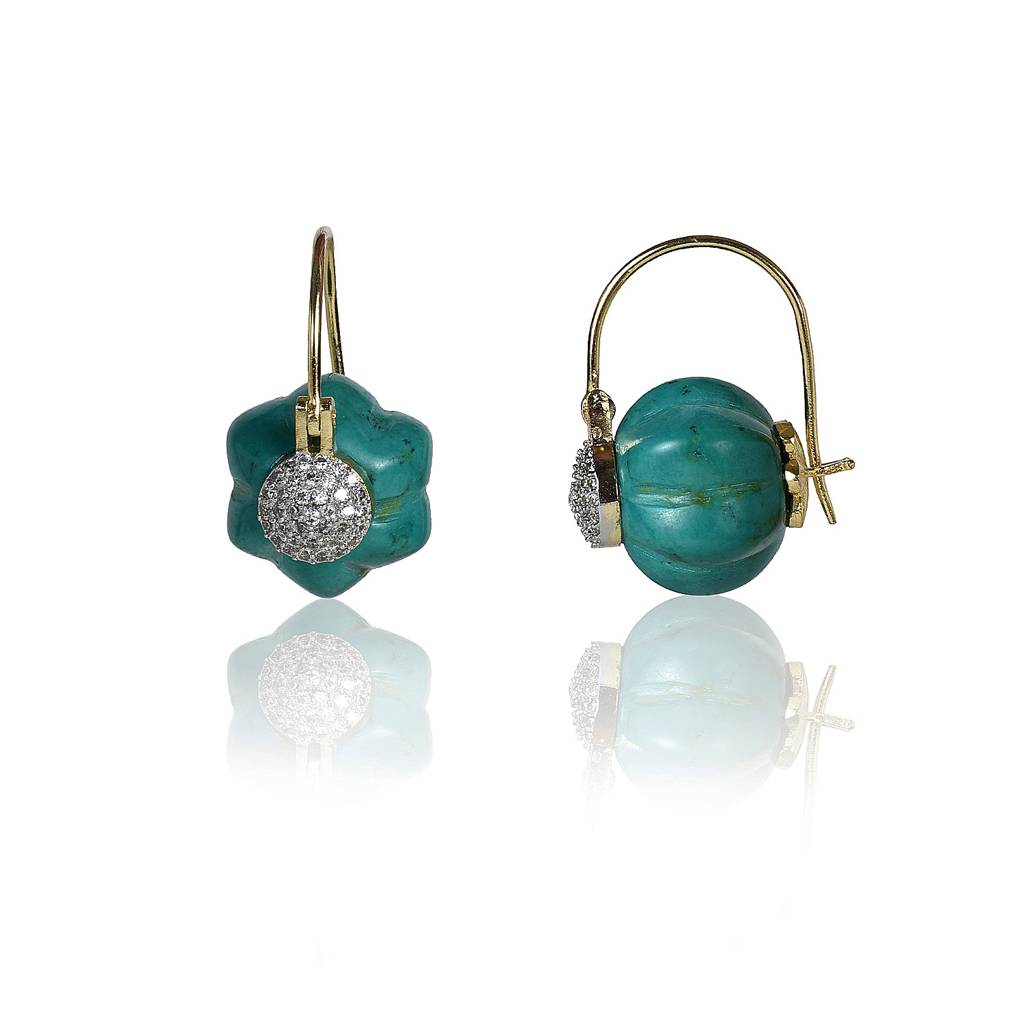 Turquoise Pumpkin With Zircon Dangler Earrings