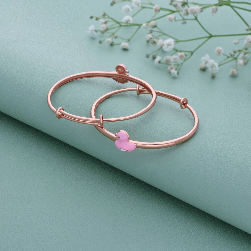 Pinky Duck 18K Rose Gold Polish Silver Kid Bangle(0 - 5Yr) : KB-5