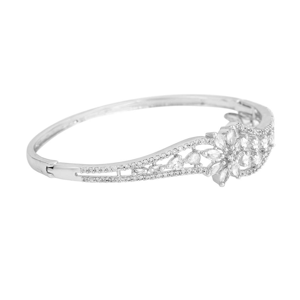 Glowing Sophistication: Elegant American Diamond Bracelet With Classic Rhodium Finish For Women : AD-084-IRWEBR