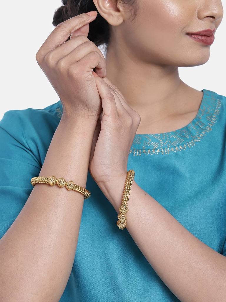Peora Traditional Jewellery Fancy Designer Casual Party Gold Plated In Brass Set Of 2 Kada Bangles For Women : PF74B31-S2-4