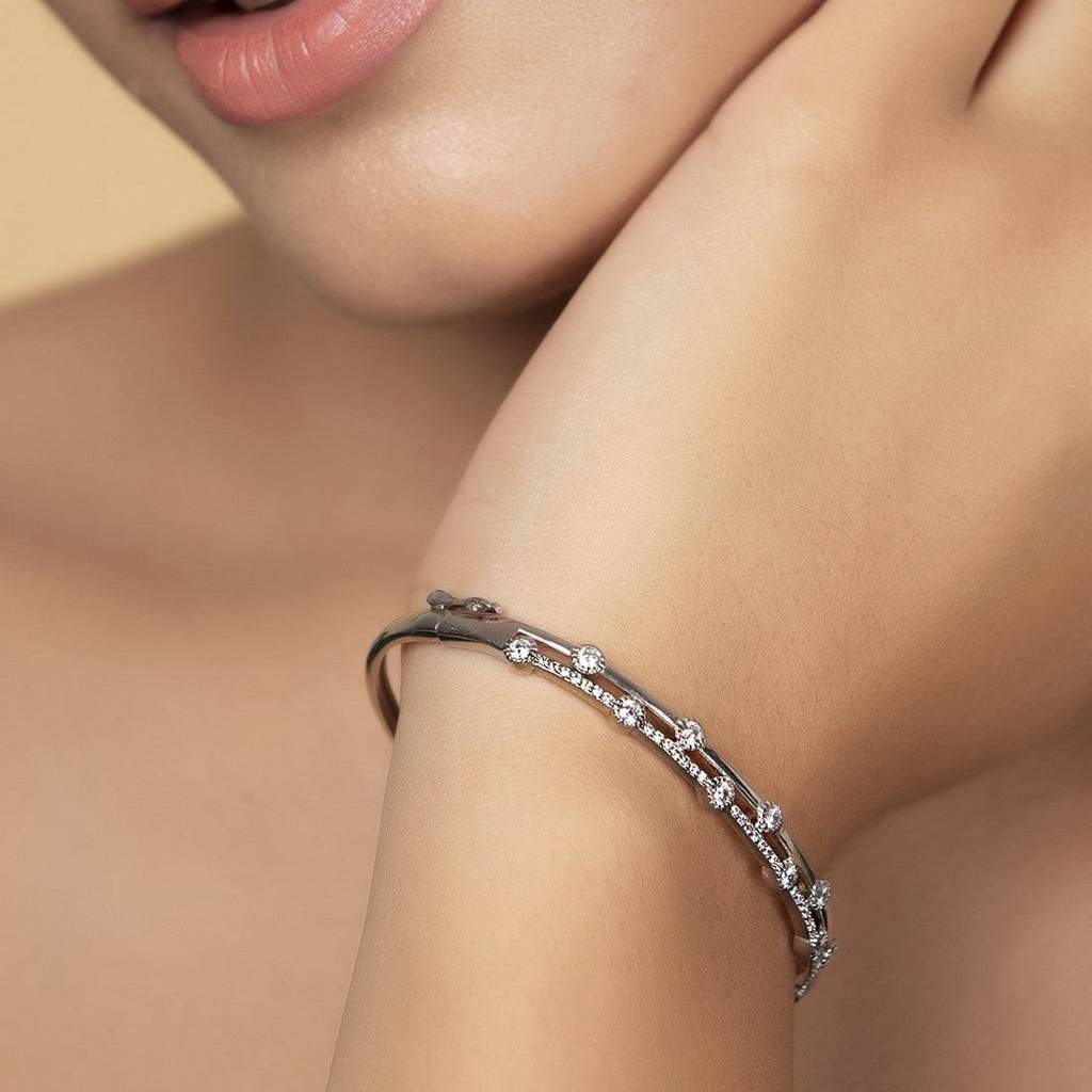 Two Layered Cz Studded 925 Sterling Silver Bracelet : BR-80135