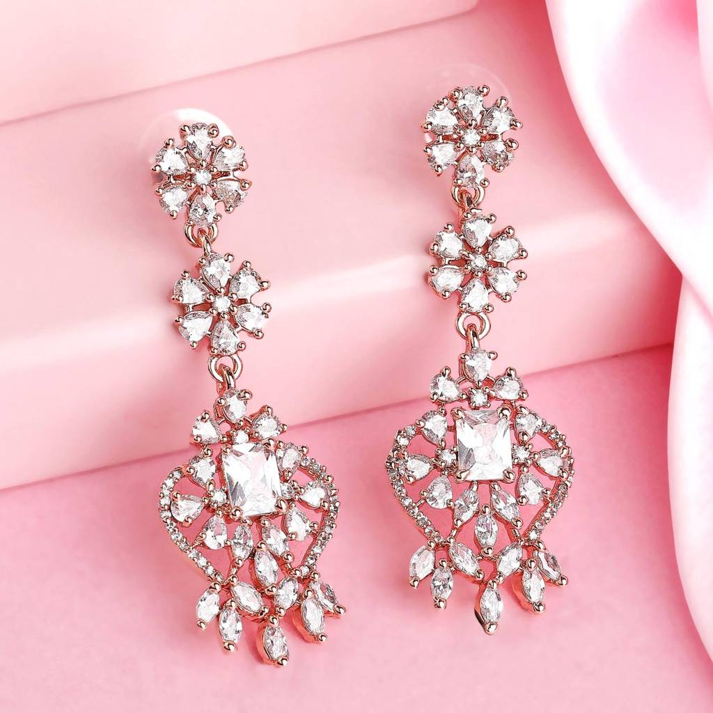 Estele Rose Gold Plated Cz Ravishing Drop Earrings For Women