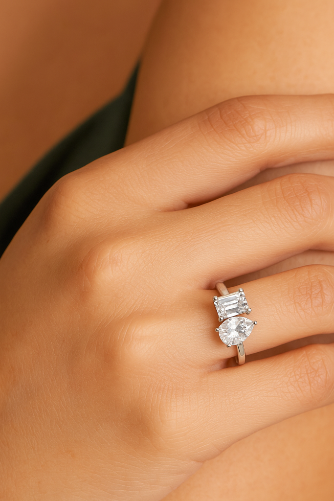 Radiant Toi Et Moi Sterling Silver Adjustable Ring : RG041