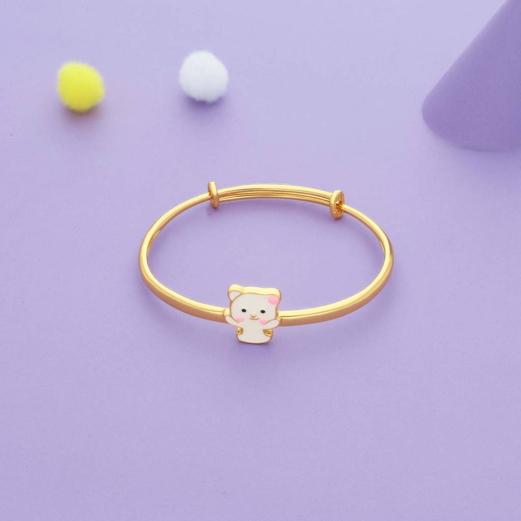Little Kitty Gold Polish 925 Kid Silver Bangles (0–5 Yrs) : KB-CC-GO-U-334-P