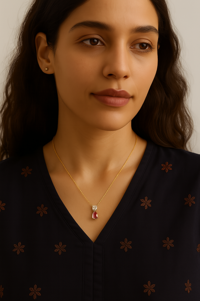 Birthstone Pendant Necklace For Women | Premium Pear Pendant Necklace | July Ruby : CJLX225403907GT