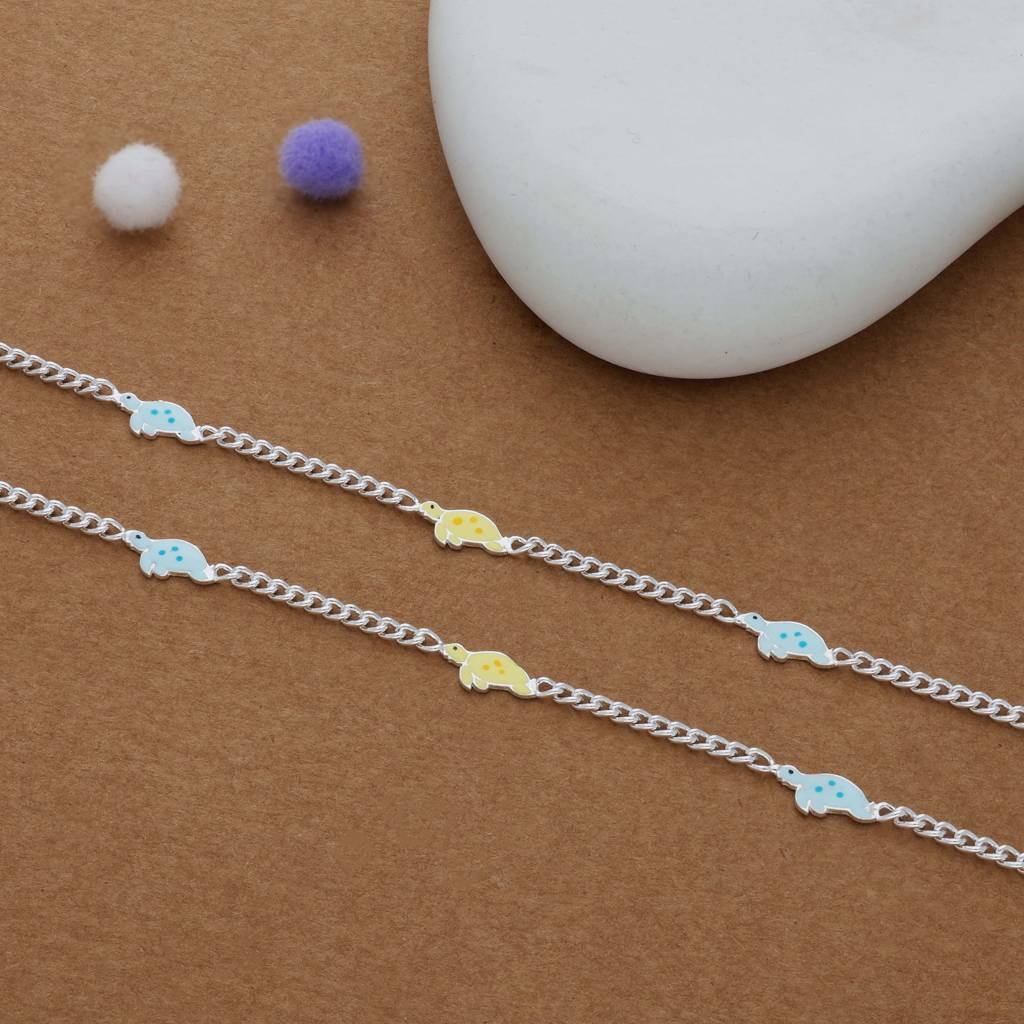 Cute Turtle Charm 925 Silver Kids Anklet (4-6 Yrs) : KA-KC-RH-R-174-P