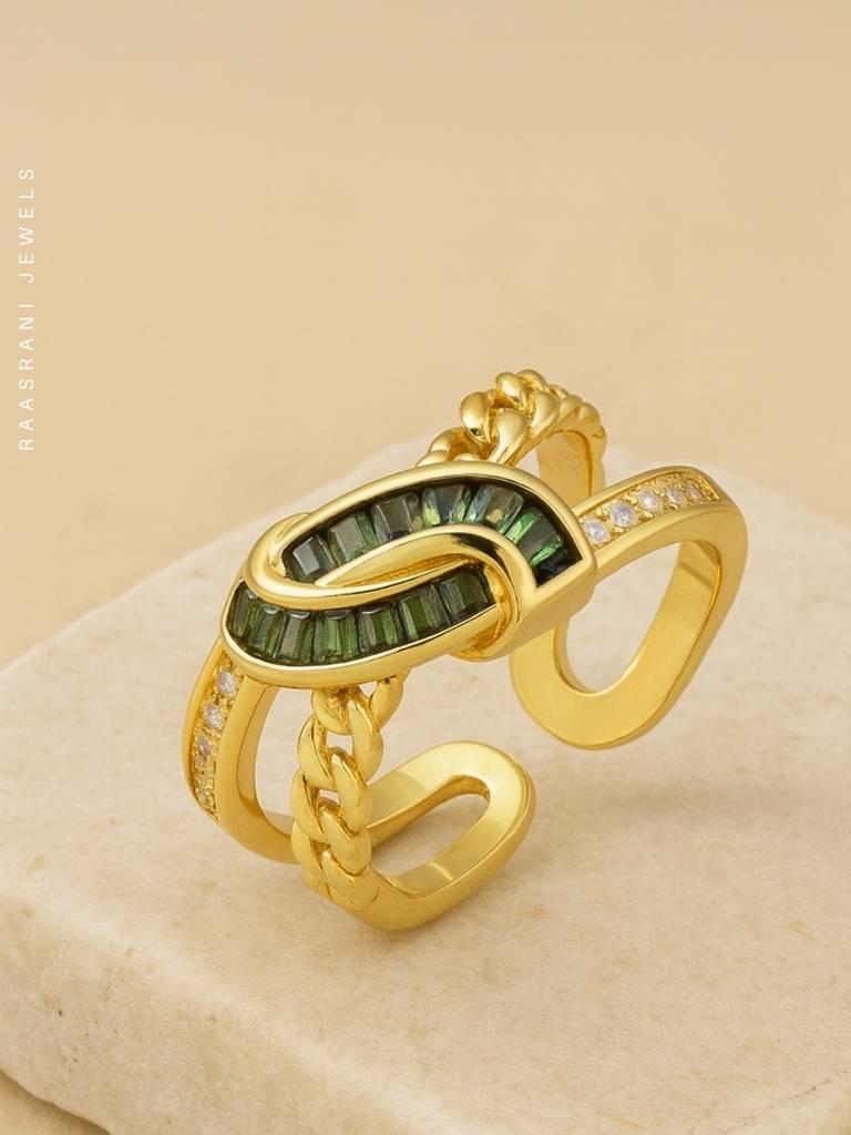 Emerald Criss Cross Adjustable Ring Â 18K Gold Plated Stainless Steel : ATR602ECCR